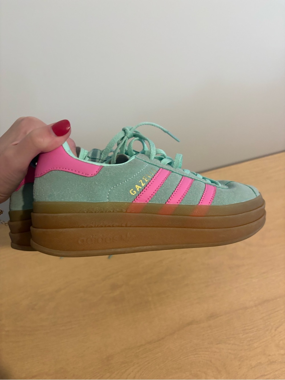 adidas Gazelle Platform Sneaker in Mint Green & Pink